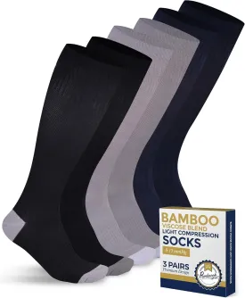 Pembrook Bamboo Viscose Light Compression Socks - 3 Pairs | 8-15 mmhg Compression Socks | Knee High Comfort Support Socks