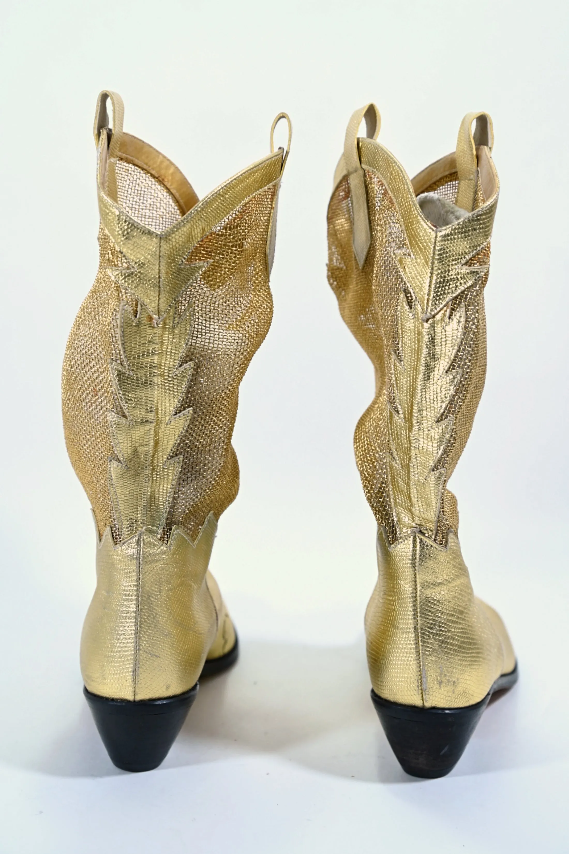 SOLD Vintage Gold Mesh Faux Reptile Slouchy Western Boots Size 6.5
