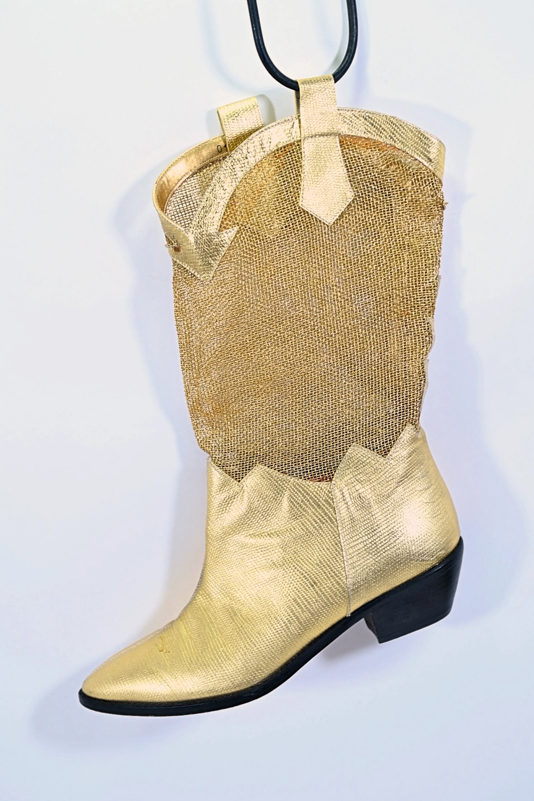 SOLD Vintage Gold Mesh Faux Reptile Slouchy Western Boots Size 6.5