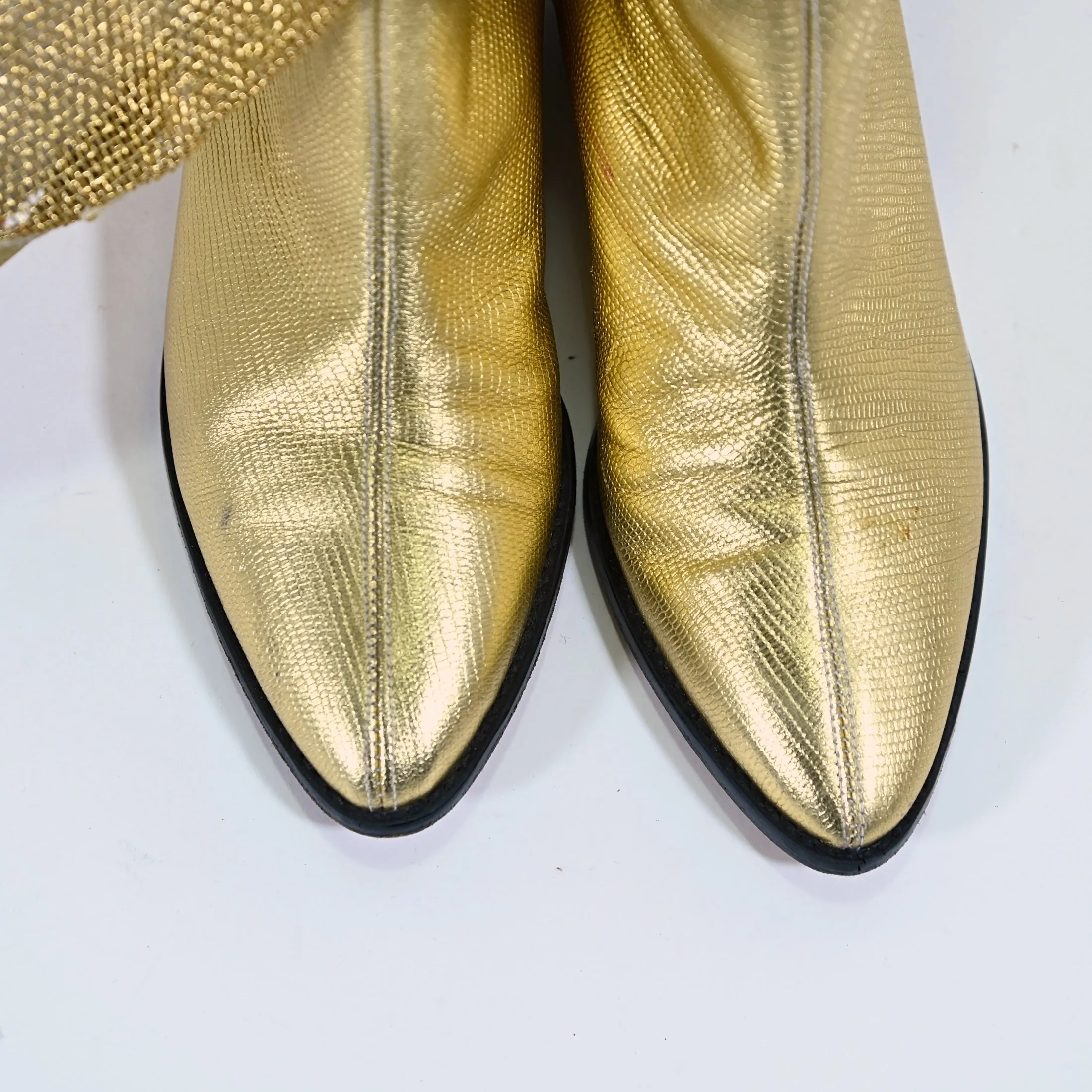 SOLD Vintage Gold Mesh Faux Reptile Slouchy Western Boots Size 6.5