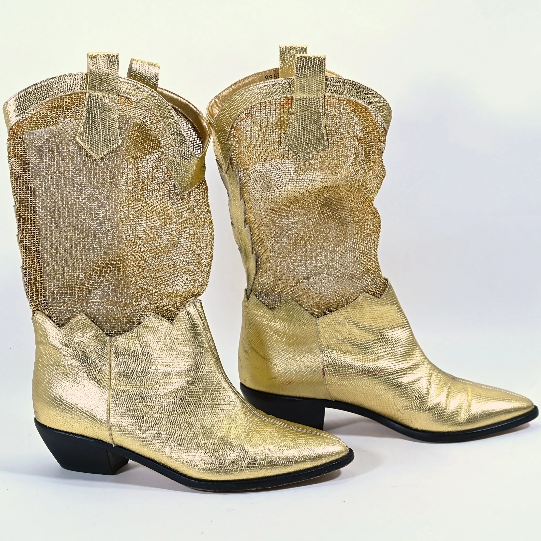 SOLD Vintage Gold Mesh Faux Reptile Slouchy Western Boots Size 6.5