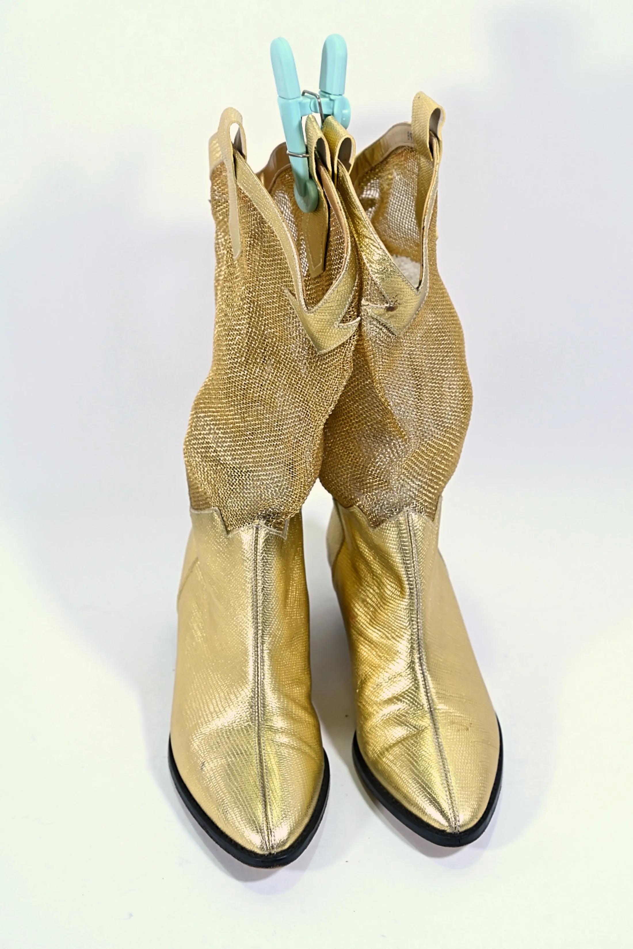 SOLD Vintage Gold Mesh Faux Reptile Slouchy Western Boots Size 6.5