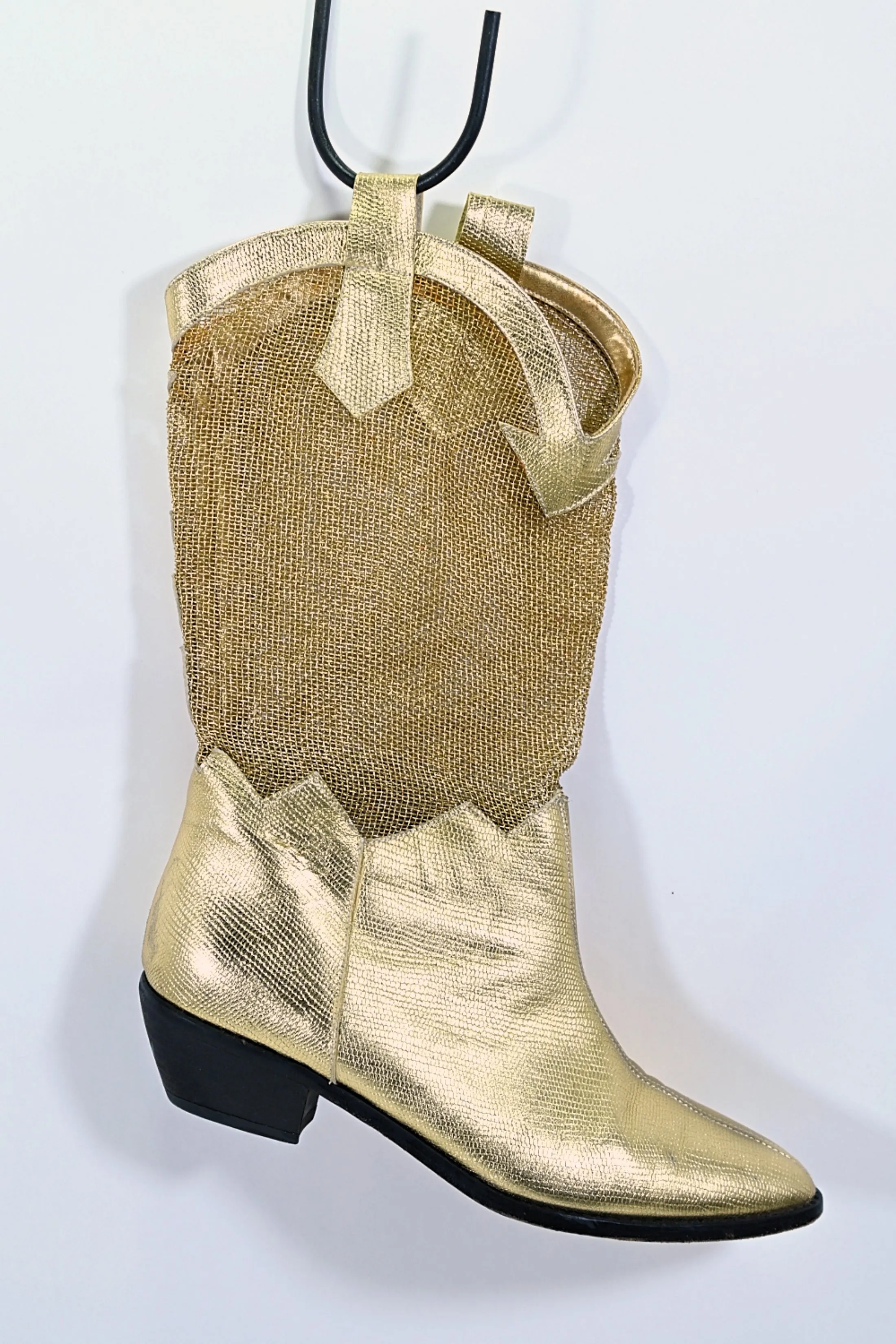 SOLD Vintage Gold Mesh Faux Reptile Slouchy Western Boots Size 6.5