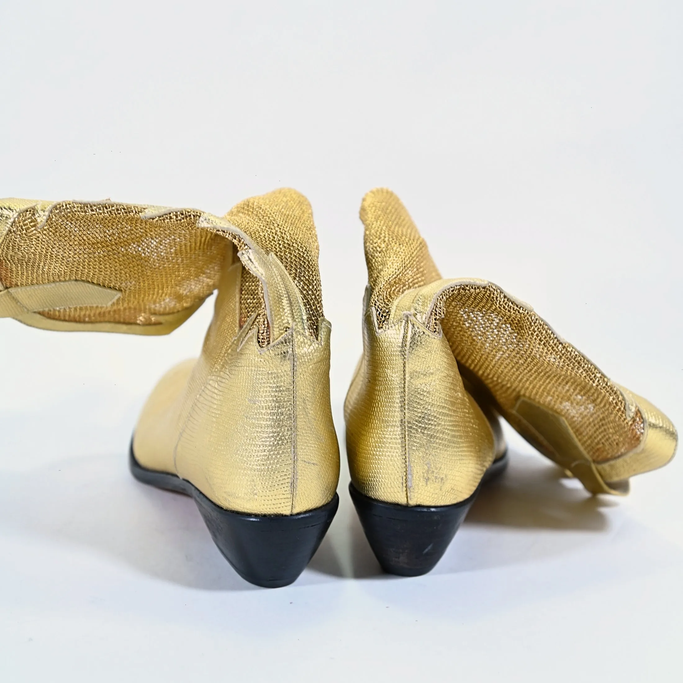 SOLD Vintage Gold Mesh Faux Reptile Slouchy Western Boots Size 6.5