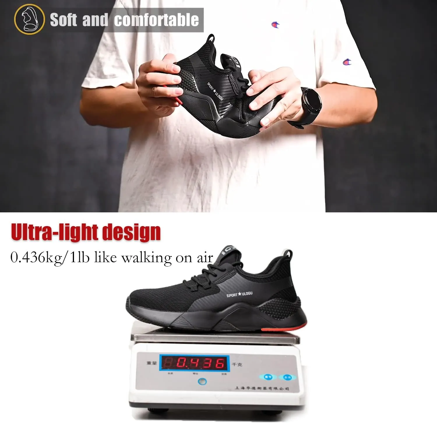 ulogu Steel Toe Shoes for Men WomenWaterproof Lightweight Roofing ShoeSafety Industrial Work Sneakers