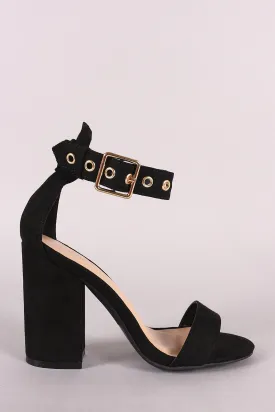 Wild Diva Lounge Buckled Grommet Suede Open Toe Chunky Heel