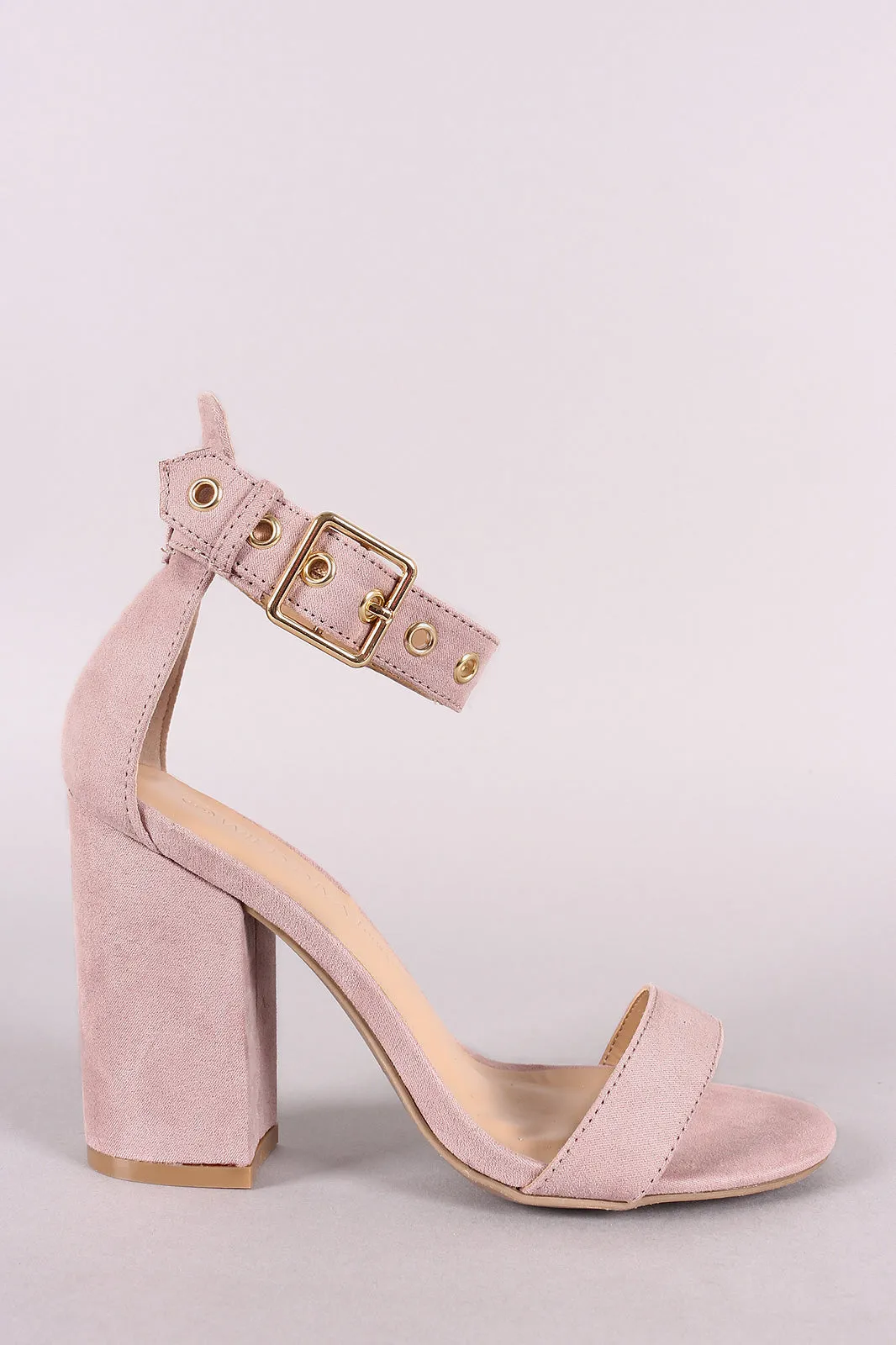 Wild Diva Lounge Buckled Grommet Suede Open Toe Chunky Heel
