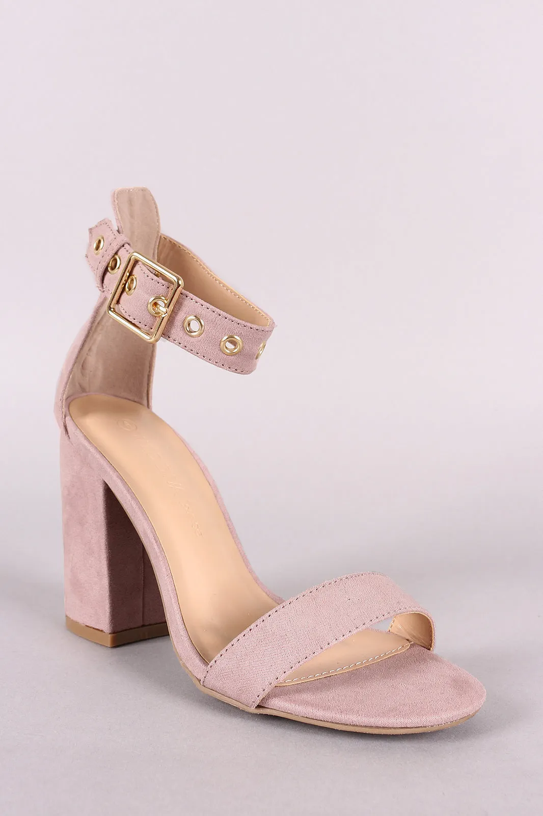 Wild Diva Lounge Buckled Grommet Suede Open Toe Chunky Heel