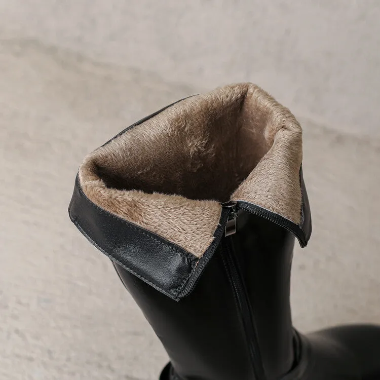 Women's Buckle Strap Round Toe Platform Knee High Boots