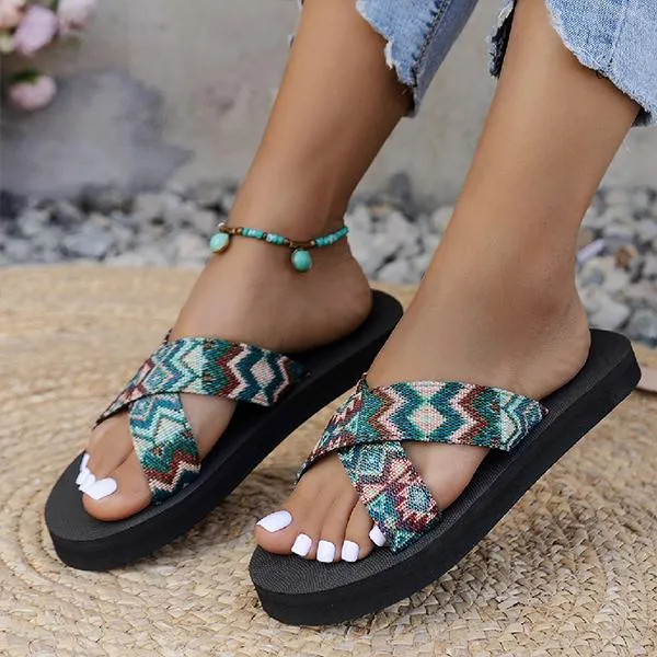 Women's Retro Flat Cross Bohemian Beach Slippers 67305418S
