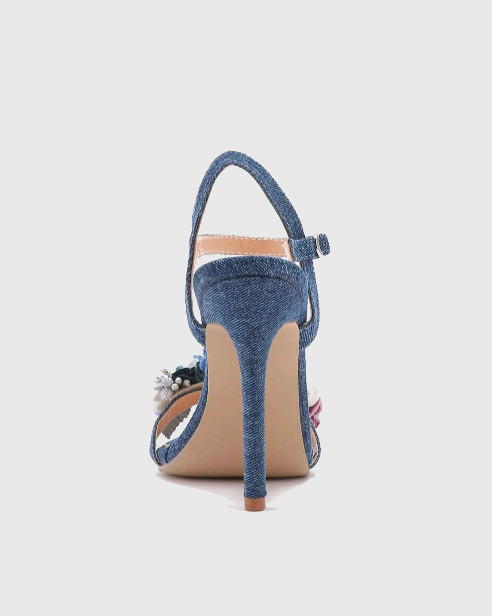 Zaryn Pearl Flowers Denim Sandals In Blue