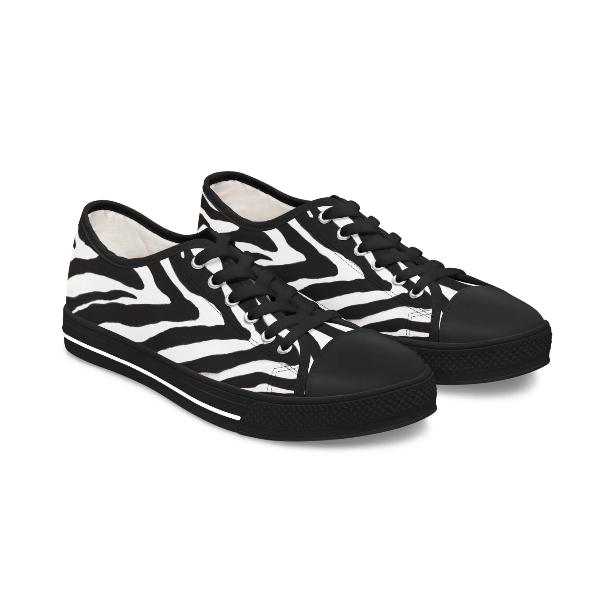 Zebra Print Women's Low Top Sneakers, Zebra Striped Animal Print Women's Low Top Sneakers (US Size: 5.5-12)